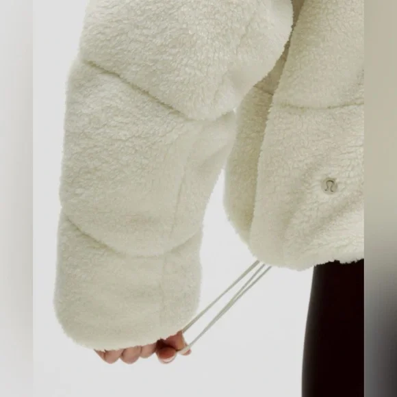 NWOT Lululemon Wunder Puff Cropped Jacket Texture Fleece Goose Down Bone sz 6 - Picture 7 of 16